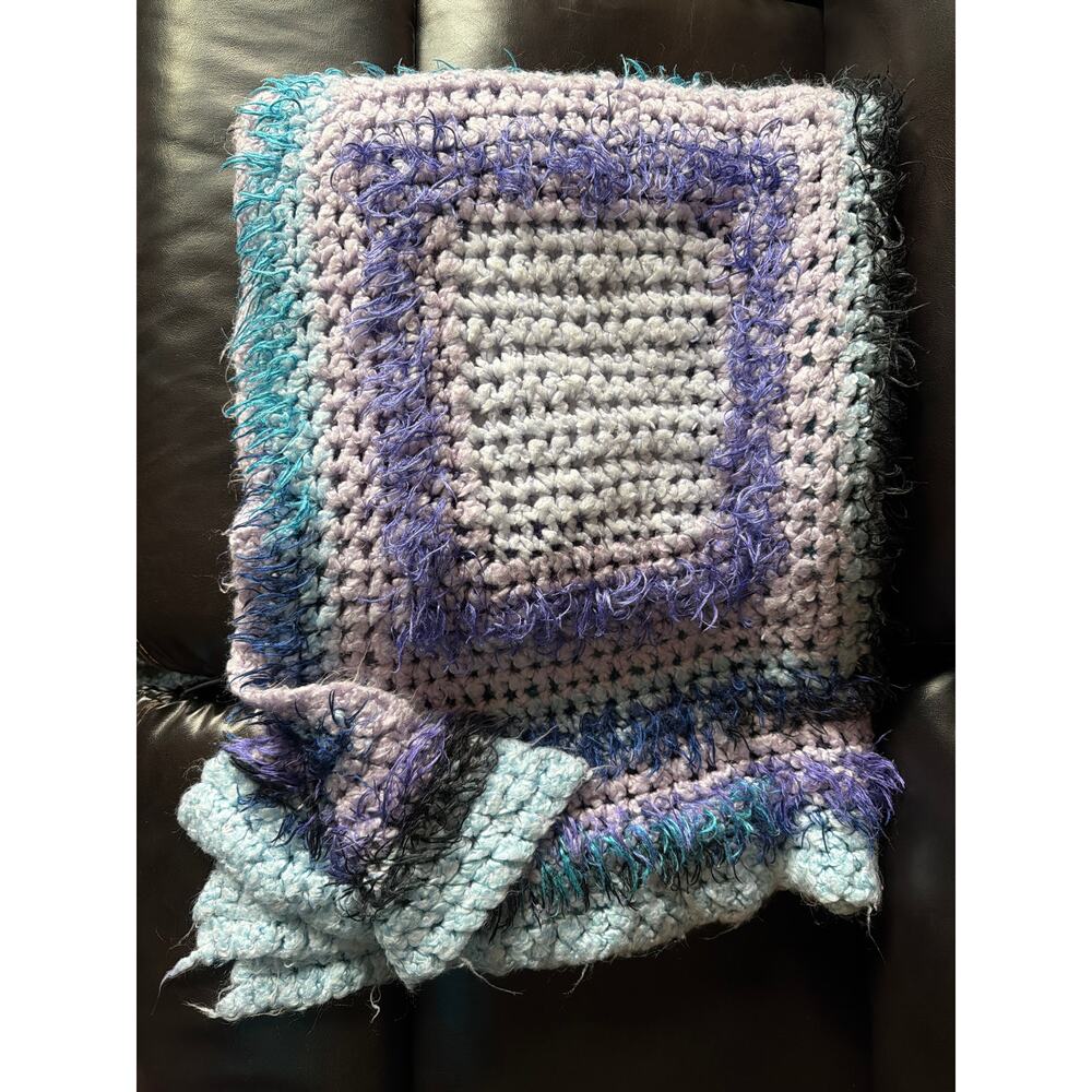 Granny Square Afghan 6’ 6” x 3’ Pastel Crochet Soft Blanket Throw Fun Fur Gift